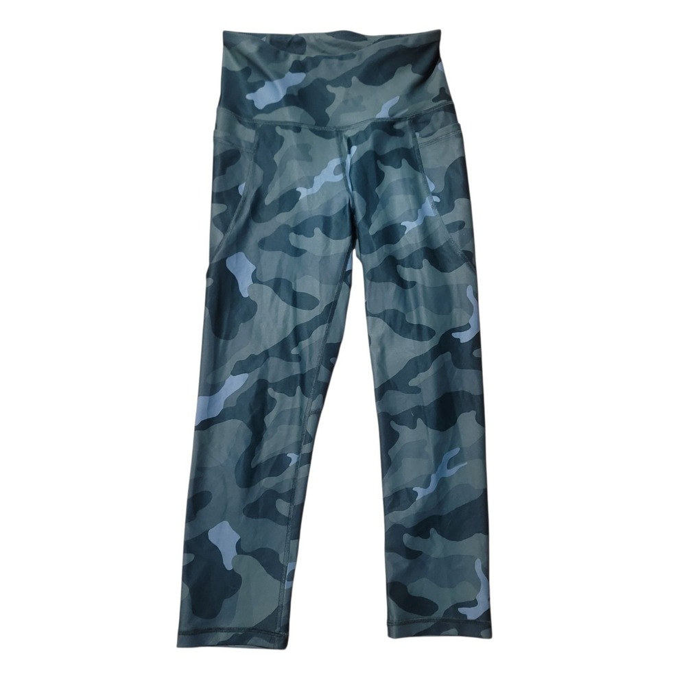 Old Navy Active Elevate Leggings Womens Green Camo High Waist Go-Dry Cropped‎